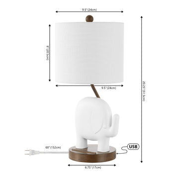 Ellie Bohemian Designer Iron/Resin Elephant LED Kids Table Lamp with Phone Stand and USB Charging Port - JONATHAN Y